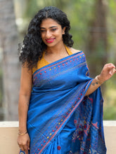 Royal Blue Kantha Embroidered Tussar Saree | SBS474
