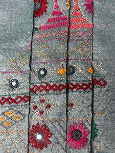 Metallic Grey  Kantha Embroidered Tussar Saree | SBS475