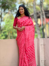 Bright Pink Batik Printed Viscous Organza Saree | AV171