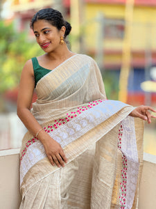 Double Border Pattern Bhagalpuri Linen Saree | NHH111