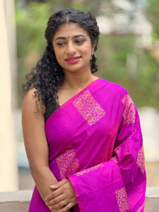 Magenta Pink Semi Silk Saree With Rectangle Buttas | KKP116