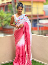 Floral Hand Embroidered Linen Saree | NHH117