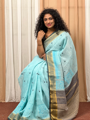 Bhagalpuri Linen Computerized Embroidery Saree |  RP131