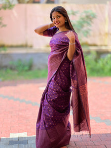 Semi Silk Sarees with Antique Copper Weave Pattern | KT188