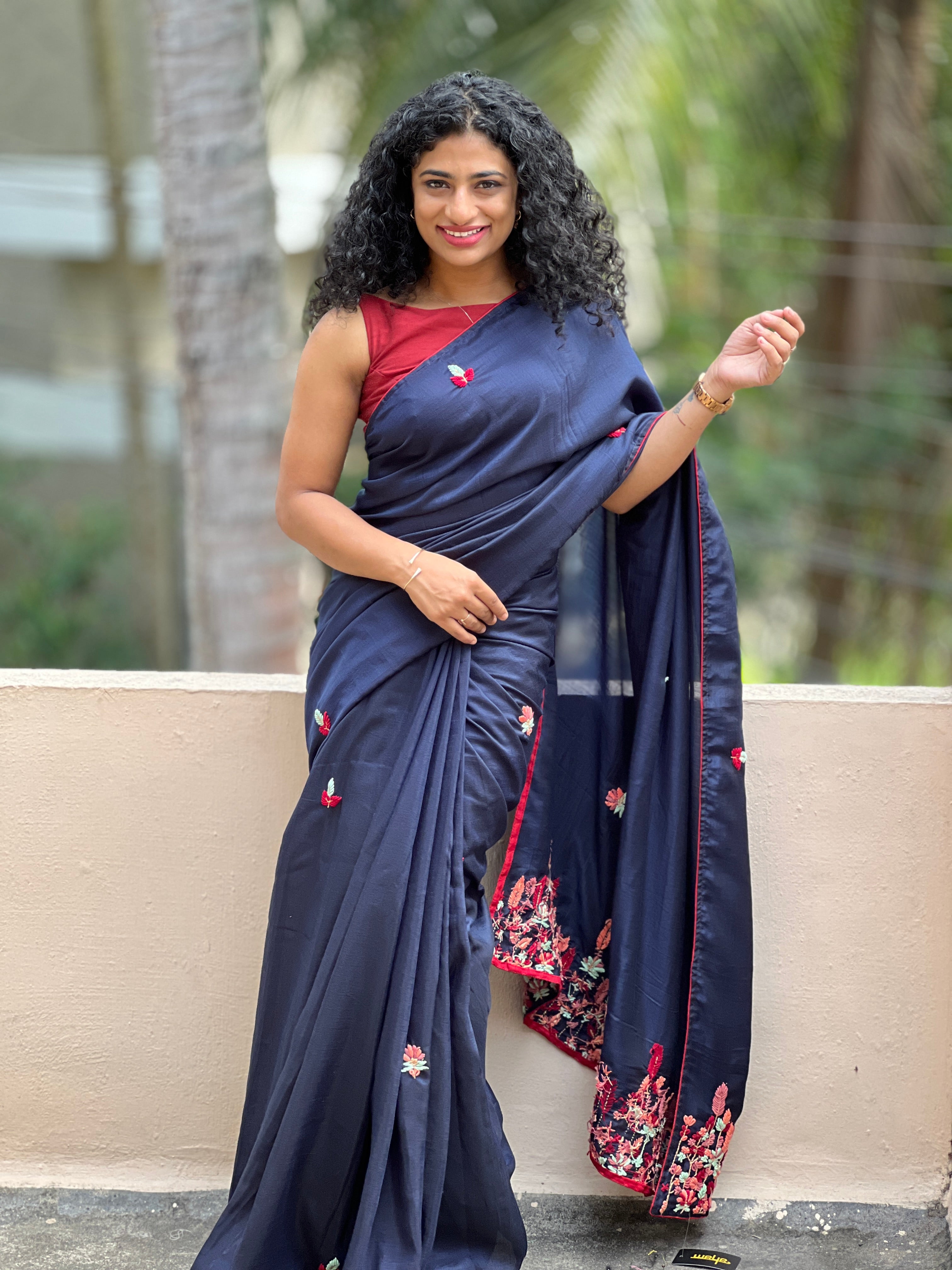 Hand Embroidered Dola Silk Saree | ARS179