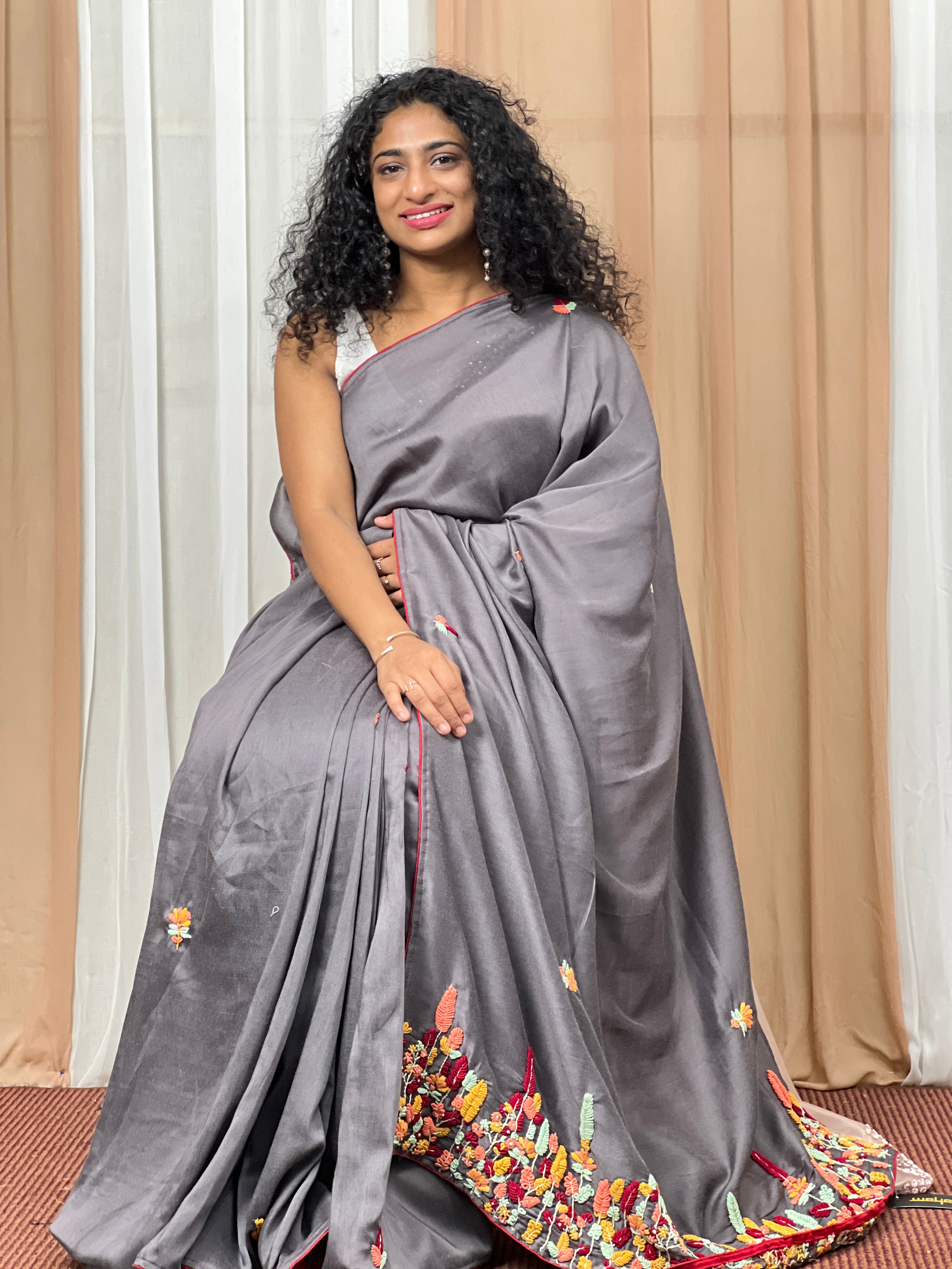 Hand Embroidered Dola Silk Saree | ARS179