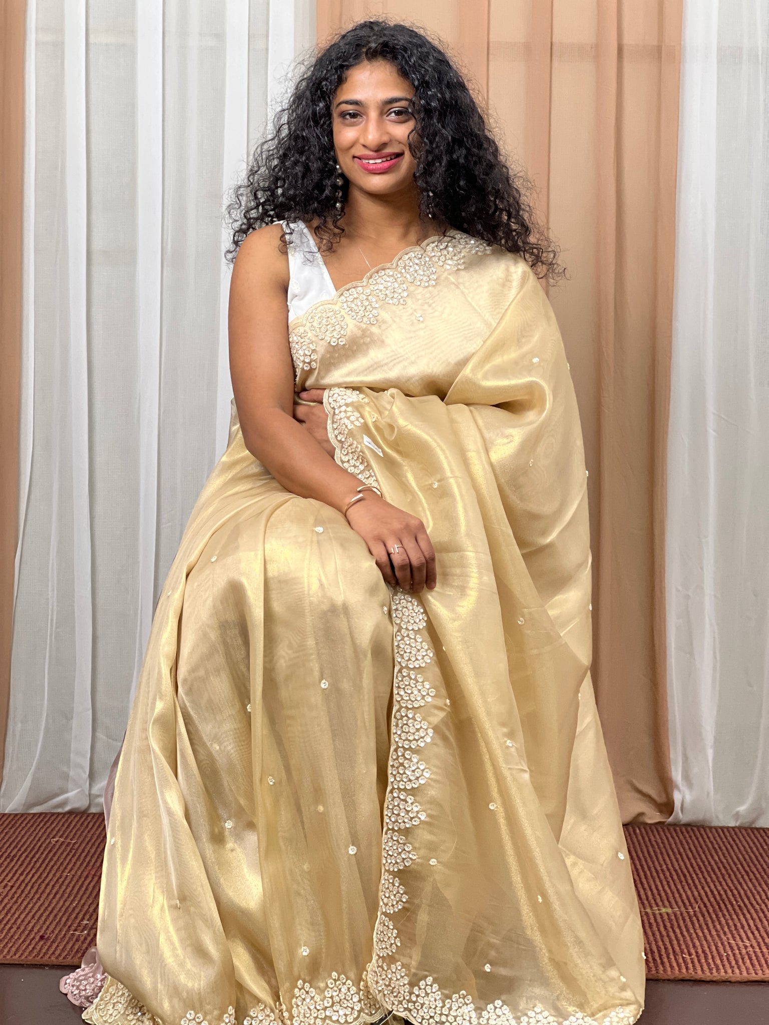 La Floraison Ivory Floral Organza Saree