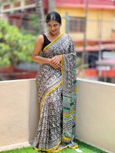 Black Block Printed Modal Silk Saree | VFC304