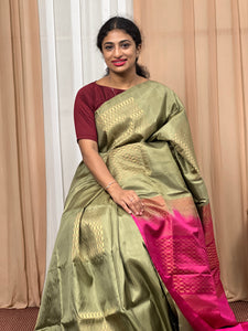 Olive & Rani Pink Kanchipuram Saree | SRS160