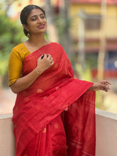 Red Semi-Tussar Finished Saree | SK156