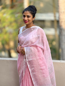 Multishaded Linen Sarees with Point Embroidery | OS133