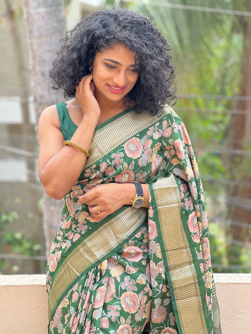 Green Modal Chanderi Finish Saree | ARS313