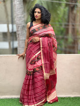 Red Semi Organza Block Printed Saree | ACT896