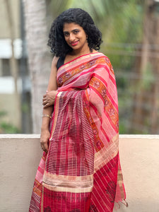 Semi Organza Block Printed Saree | ACT899