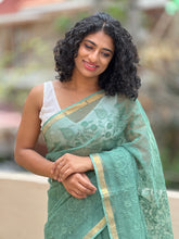 Green Kota Doria Embroidered Saree | RK247