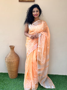 Silver Zari Border Bhagalpuri Linen Saree | RP247