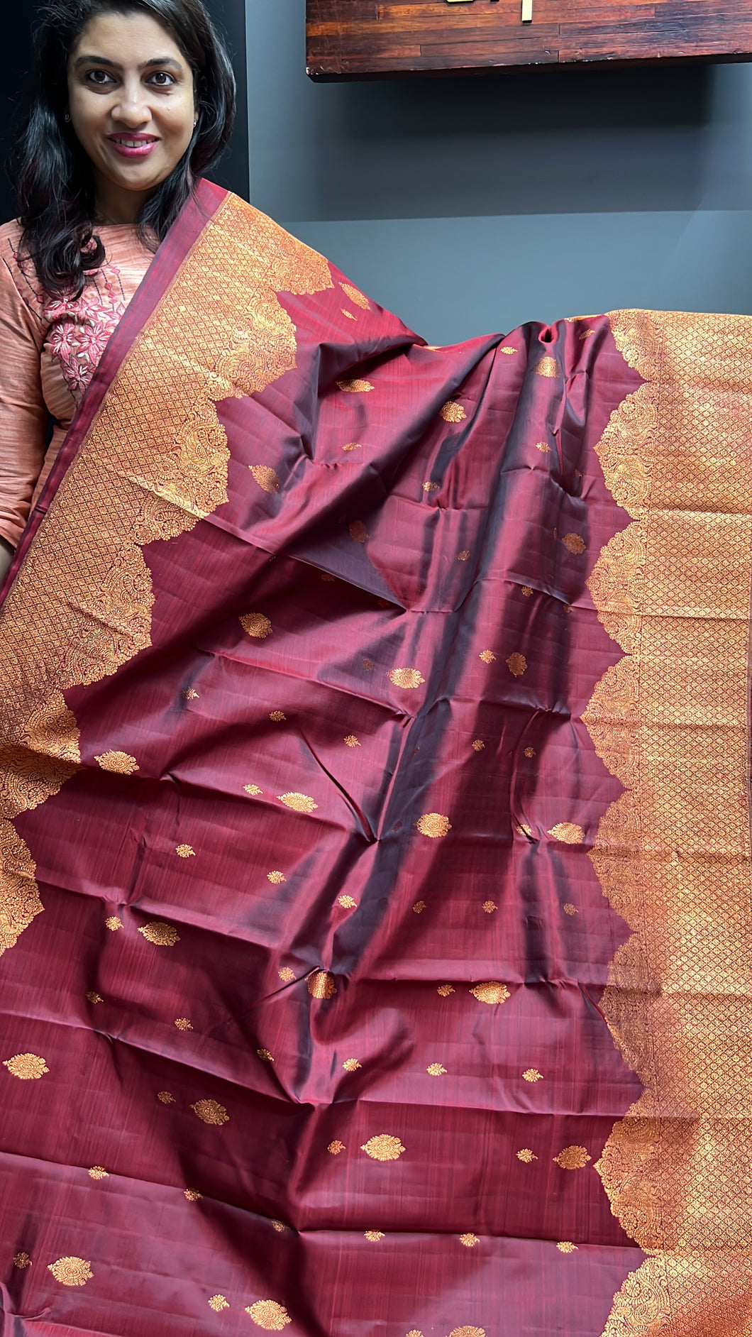 Maroon Color Traditional Kanchipuram Sarees with Butta Weave Patterns | CV145