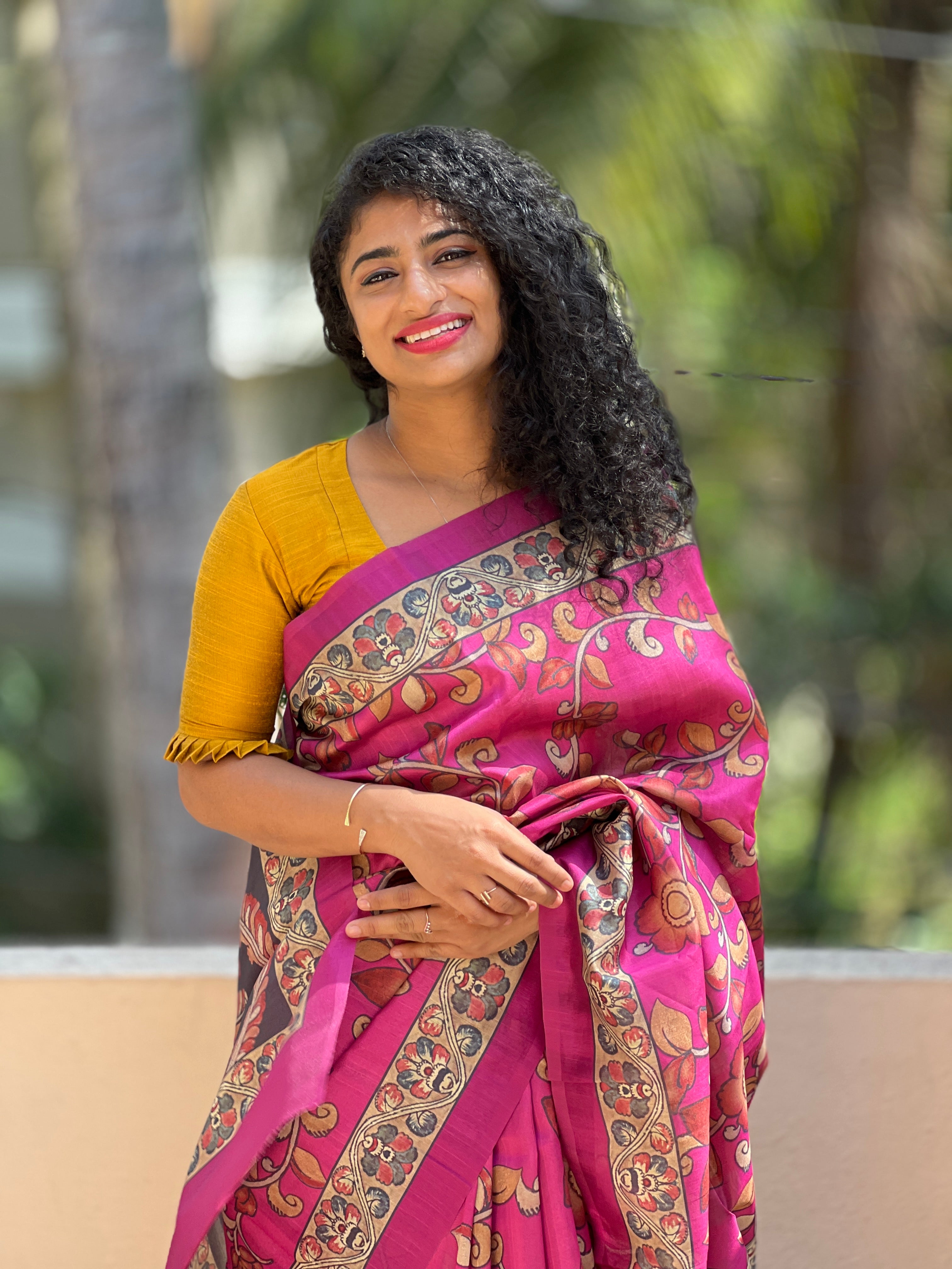 Digital Printed Semi Silk Saree with Kalamkari Design | JCL642