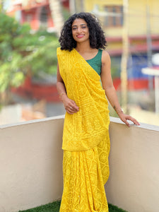 Yellow Lucknowi Embroidered Georgette Saree | ARS328