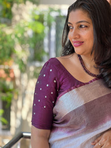 Silver Tissue Linen Weaved Saree | SKH116