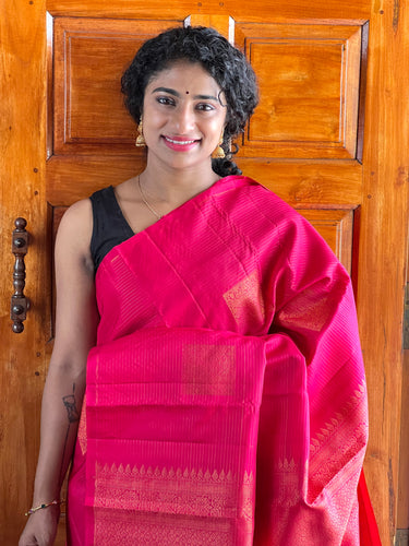 Bright Pink Color Kanchipuram Saree With Weaved Square Buttas | CV120