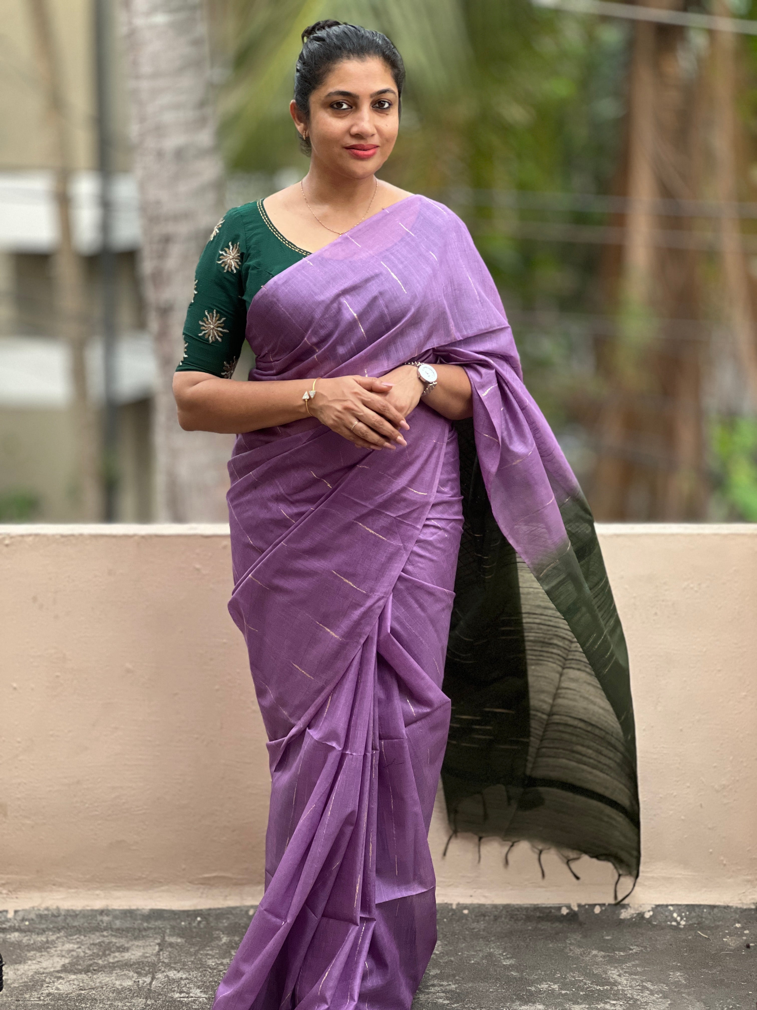 Lavender Tussar Finished Bhagalpuri Slub Saree | DLS115
