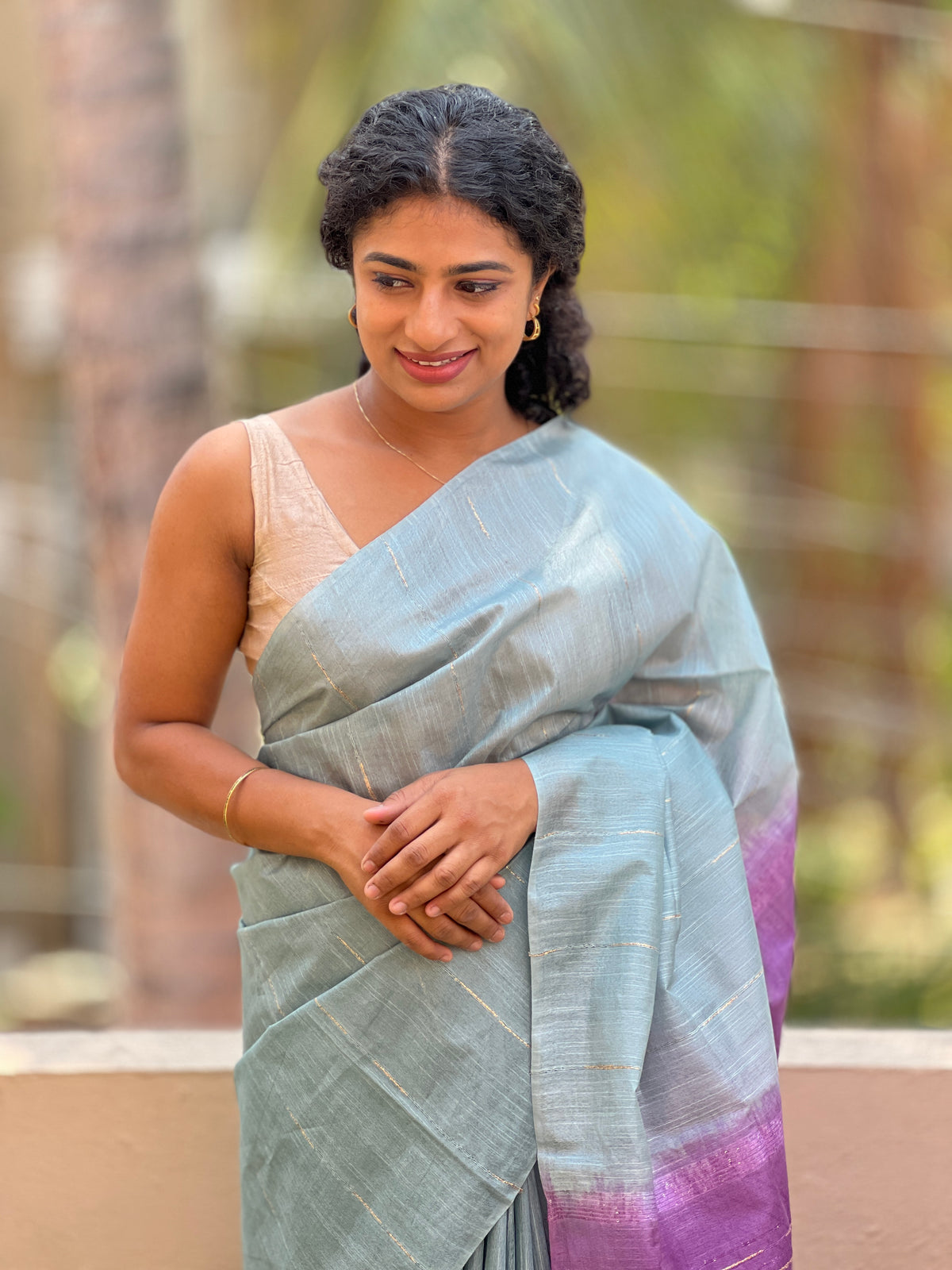 Teal Blue Tussar Finished Bhagalpuri Slub Saree | DLS116