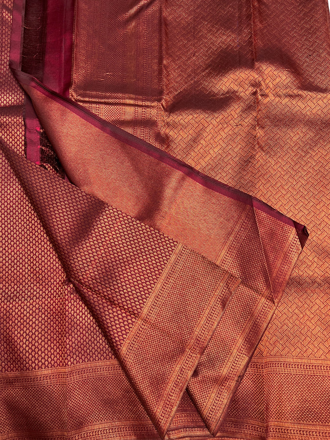 Wine Maroon colour Traditional Kanchipuram saree | ES108