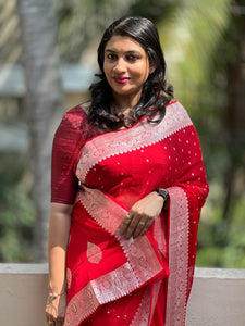 Red Color Pure Georgette Banarasi Butta Weave Saree | JCL756