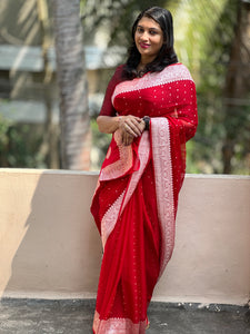 Red Color Pure Georgette Banarasi Butta Weave Saree | JCL756