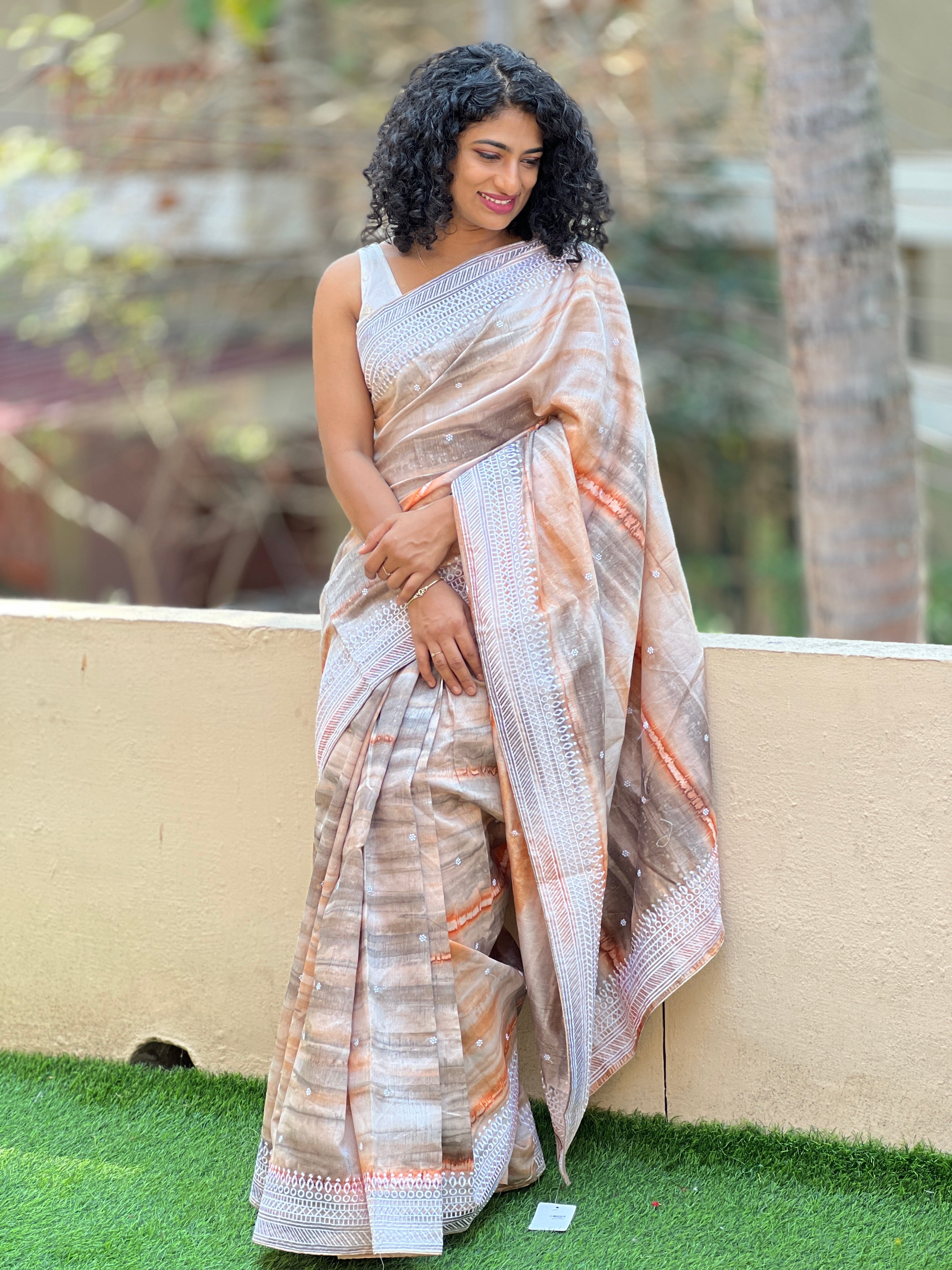 Tussar Finished Digital Printed Semi Silk Sarees | RP293