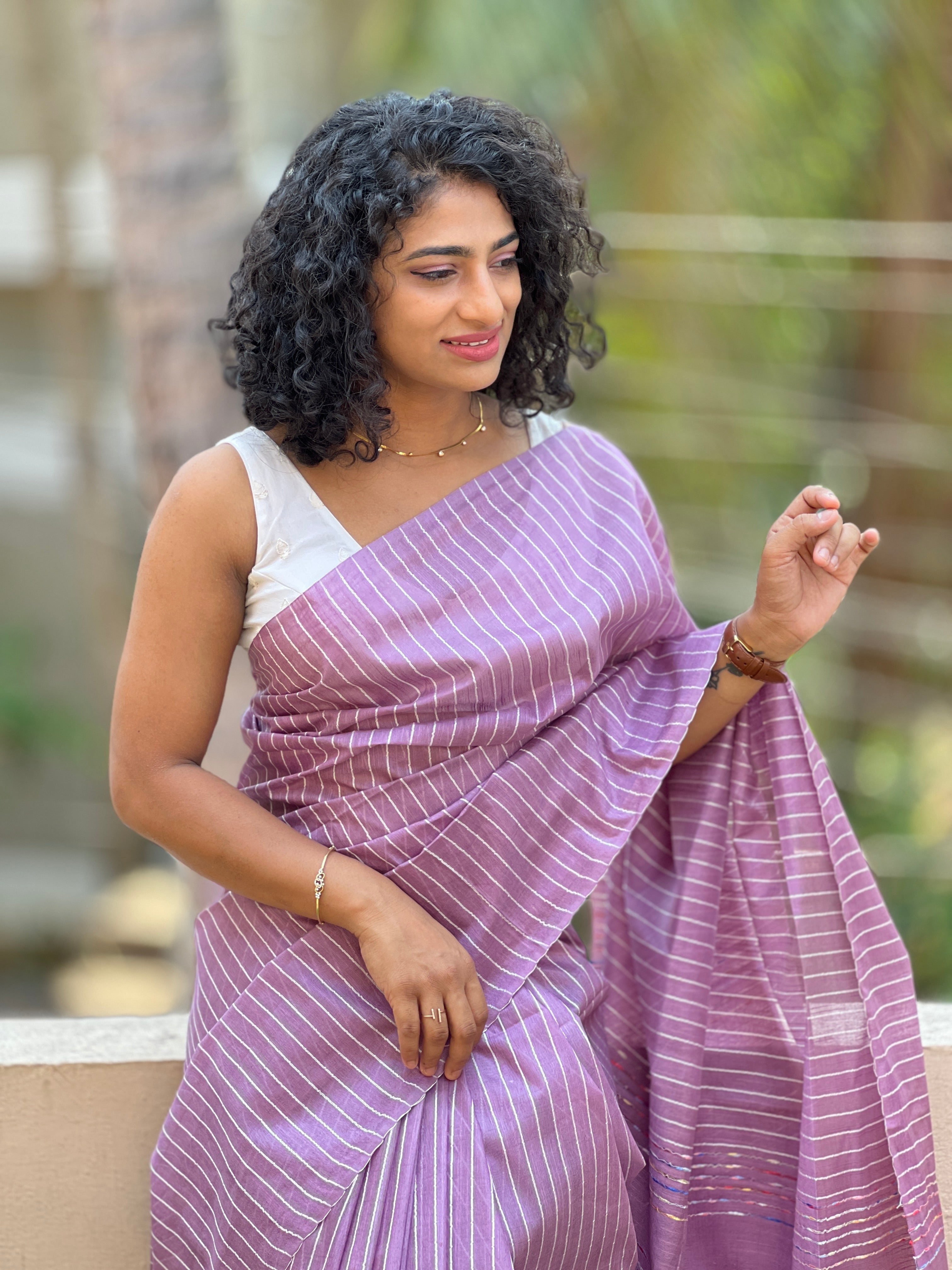 Lavender Bhagalpuri Linen Sarees With Kesiya Weaving Pattern | DLS118