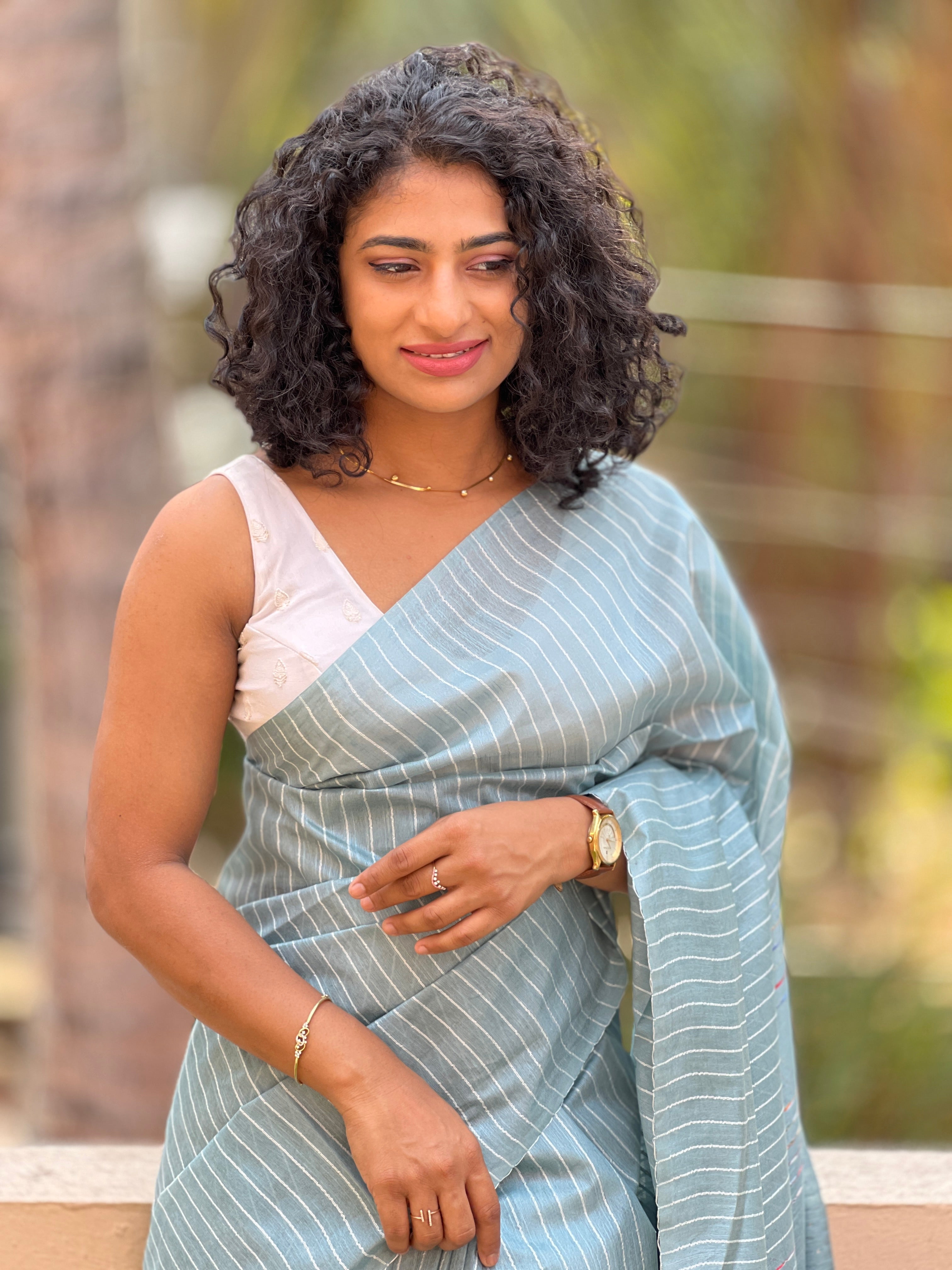 Teal Blue Bhagalpuri Linen Sarees With Kesiya Weaving Pattern | DLS119