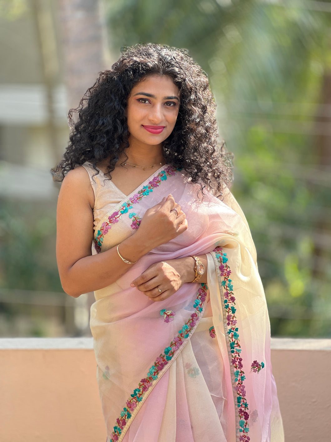 Diagonal Shibori Pattern Organza Saree | SBS342