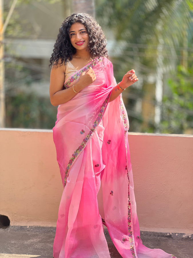 Diagonal Shibori Pattern Organza Saree | SBS342