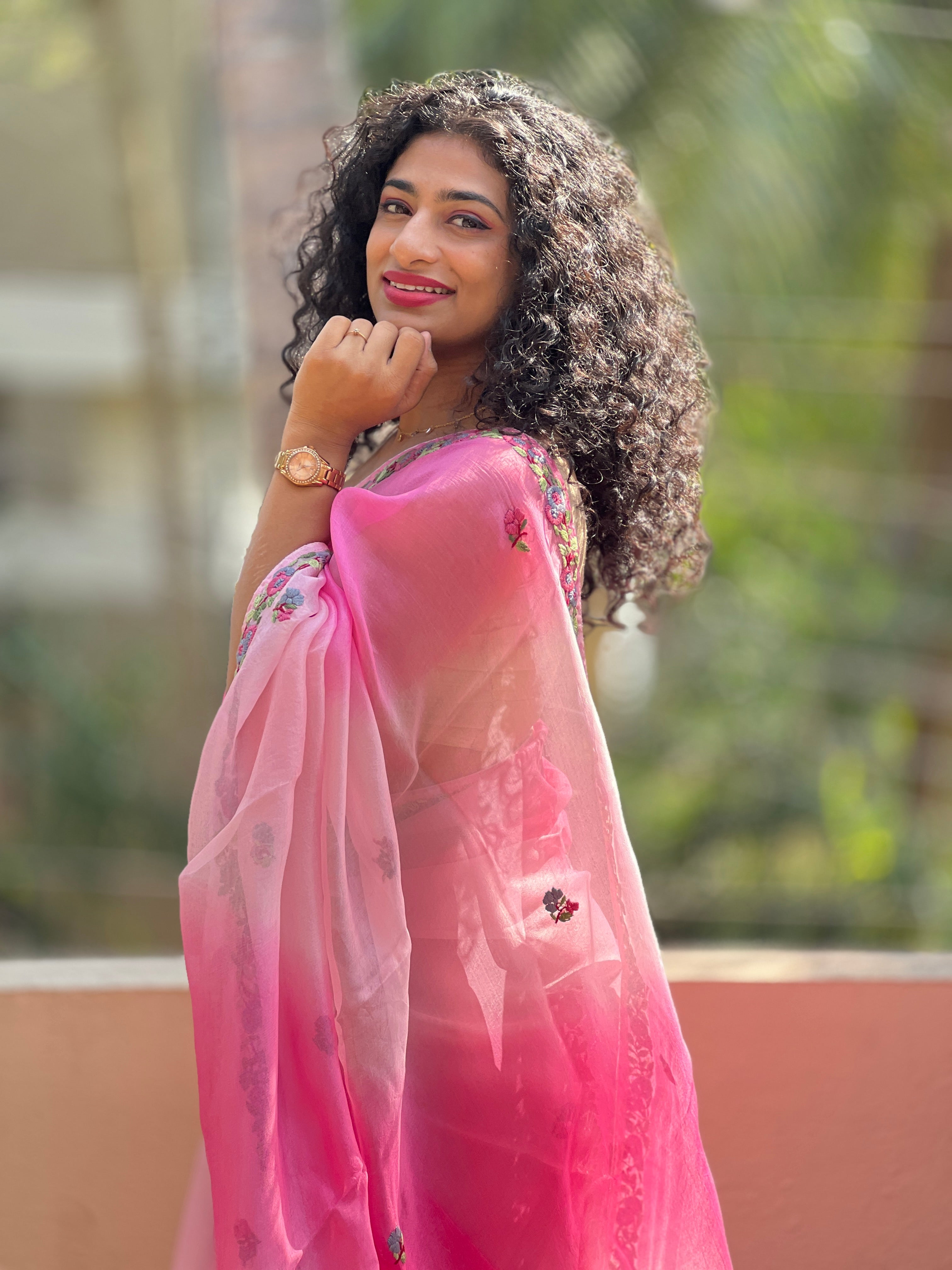 Diagonal Shibori Pattern Organza Saree | SBS342