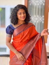 Orange Jacquard Weaved Kora Banarasi Saree | AL129
