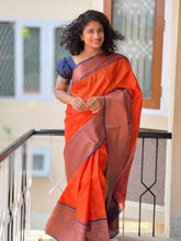 Orange Jacquard Weaved Kora Banarasi Saree | AL129