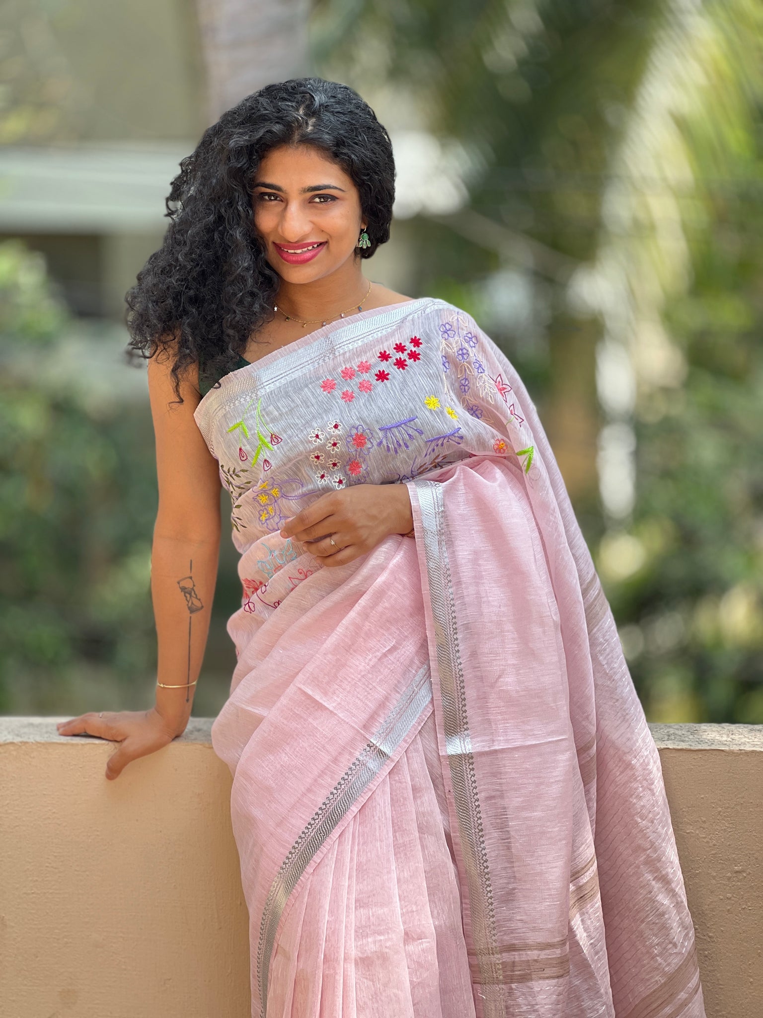 Punch Pink Linen Saree - Shaaola.com