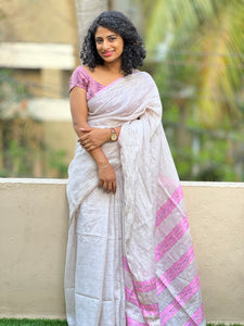 Beige Linen Saree With Kesiya Weaving Pattern | DLS105