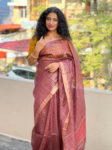 Check Patterned Silk Linen Saree | SKH122