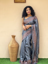 Contrast Thread Embroidered Noil Tussar Saree |  MNH165