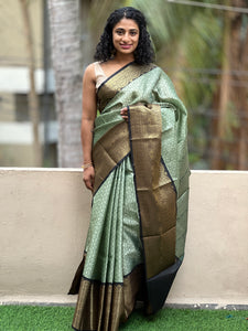 Metallic Green Colour Kora Banarasi Saree | AL128