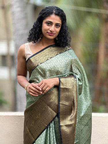 Metallic Green Colour Kora Banarasi Saree | AL128