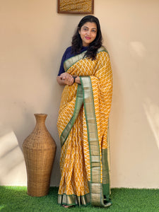Yellow & Green Color Modal Finished Chanderi Saree With Banarasi Border | ARS204