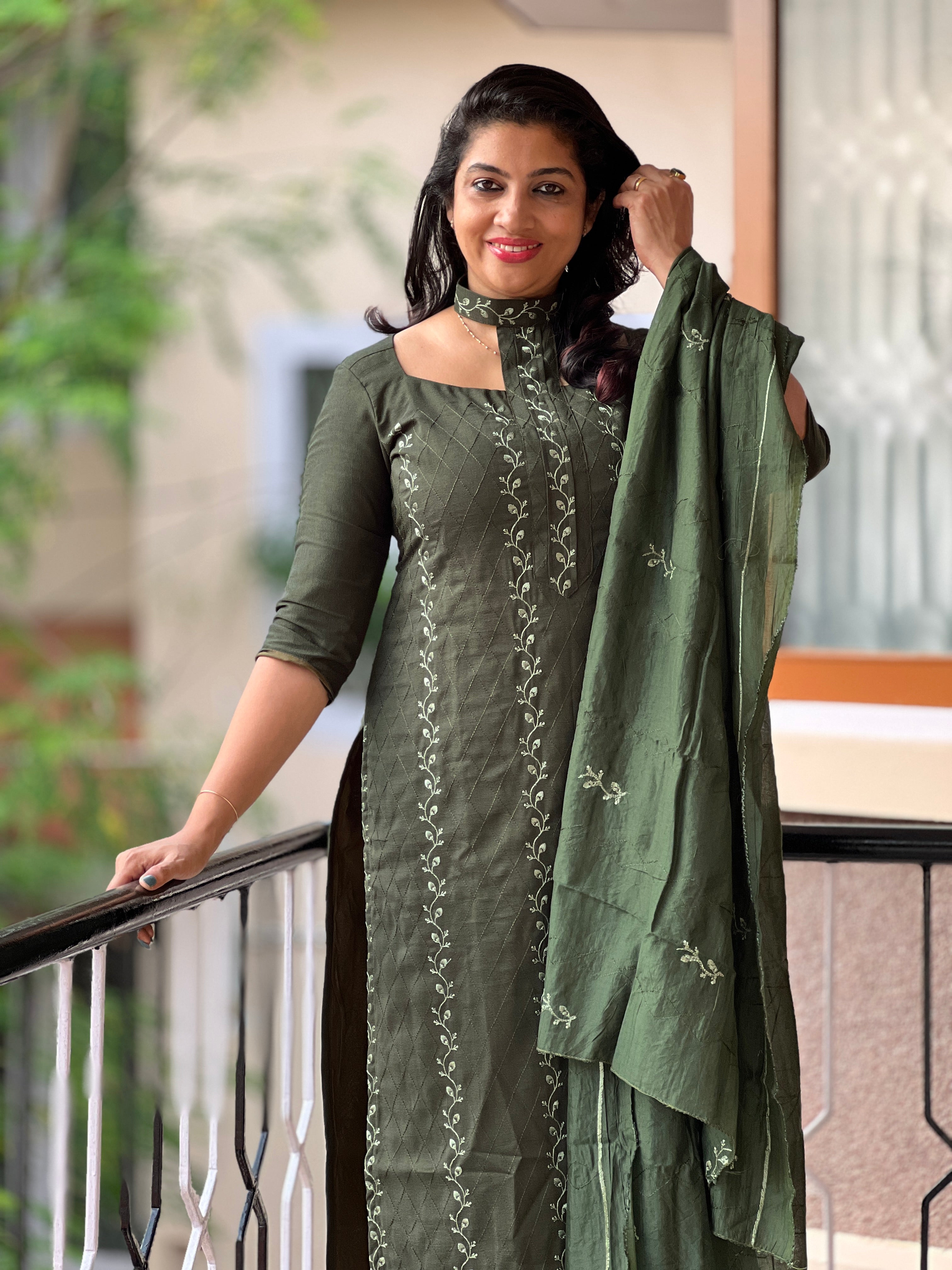 Machine Embroidered Semi Silk Salwar Sets Unstitched | HY142