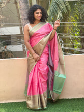 Light Pink Weaved Kora Banarasi Saree | AL133