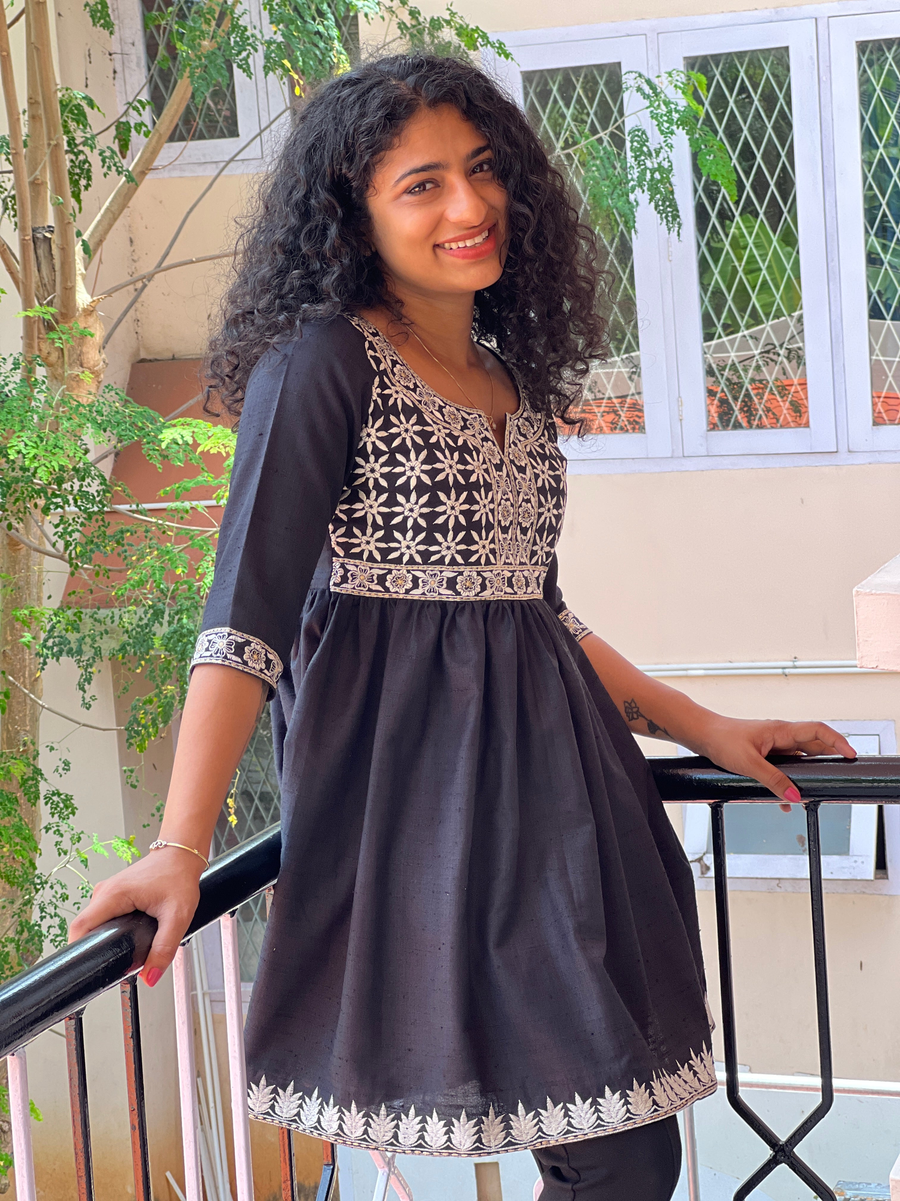 Black Colour Raw Cotton Kurtha Material |UNSTITCHED | DN277