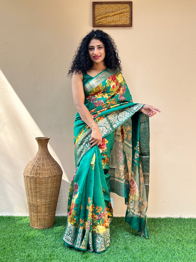 Floral Digital Print Design Chiniya Silk Saree | JCL525