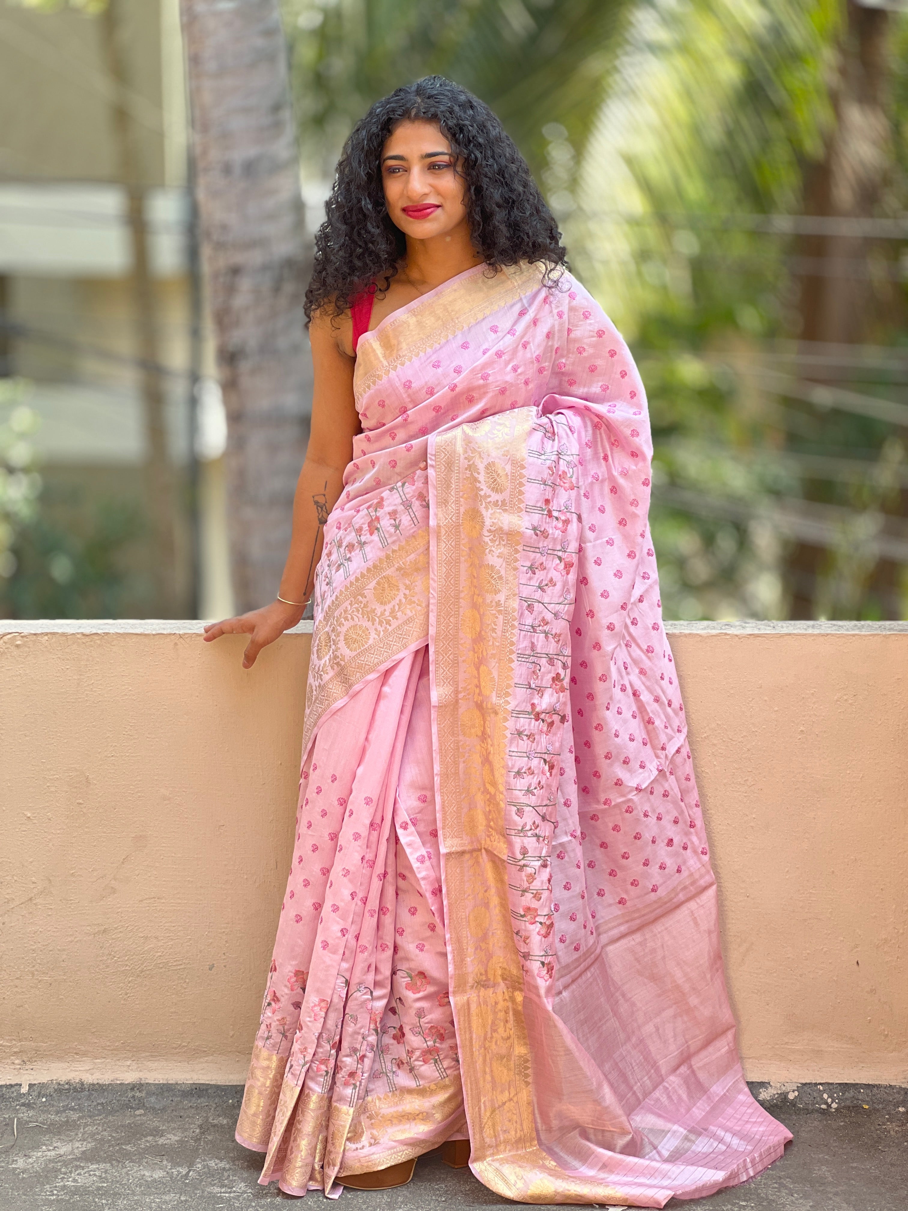 Chanderi Floral Computerized Machine Embroidery with Banarasi Border Sarees | JCL600